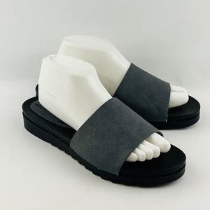 Womens 10‎ Seven7 Pearl Slide Gray Faux Leather Slip On Sandals